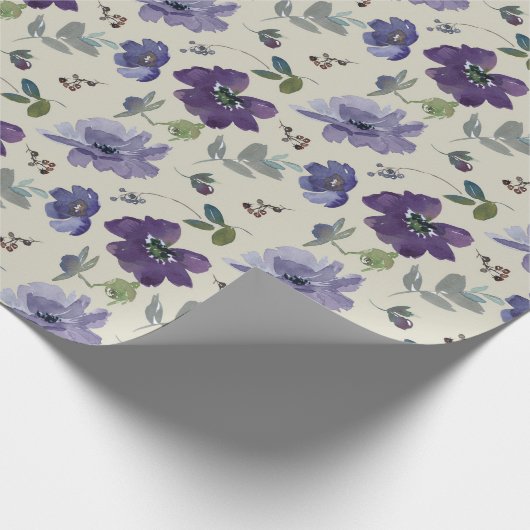 Paarse Bloemen Waterverf Wrapping Papier (Hoek)