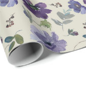 Paarse Bloemen Waterverf Wrapping Papier (Rol Hoek)