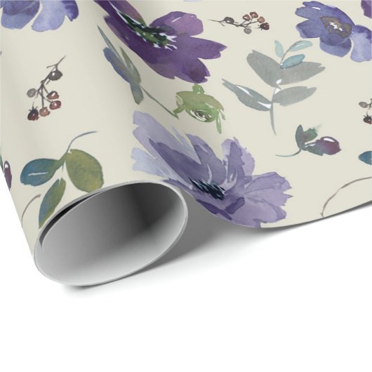 Paarse Bloemen Waterverf Wrapping Papier (Rol Hoek)