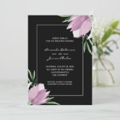 Paarse Bloemen Waterverf Zwart Bruiloft Kaart (Staand voorkant)