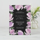 Paarse Bloemen Waterverf Zwart Bruiloft Kaart (Staand voorkant)