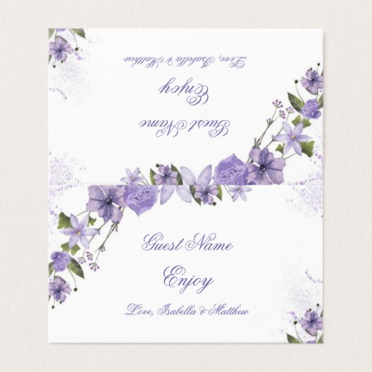 Paarse Bloemen Wedding Gevouwen Plaatsing Kaart (Buitenkant ongevouwen)