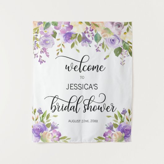 Paarse Bloemen Welkom Bruids-Shower ACHTERGROND Wandkleed (Voorkant)
