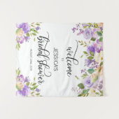 Paarse Bloemen Welkom Bruidsmeisje Achtergrond Wandkleed (Voorkant (horizontaal))