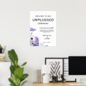 Paarse Bloemen Welkom Unplugged Trouwbord Poster (Thuiskantoor)