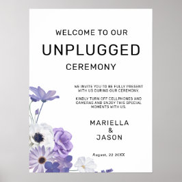 Paarse Bloemen Welkom Unplugged Trouwbord Poster