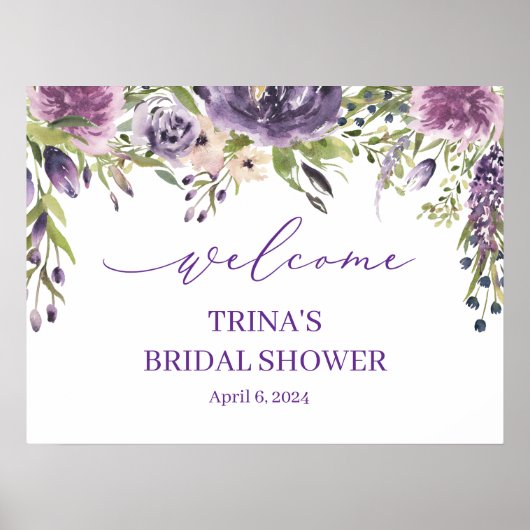 Paarse Bloemen Welkomstbord Poster (Voorkant)