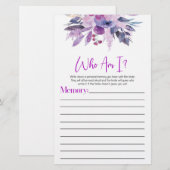 Paarse Bloemen Wie ben ik Vrijgezellenfeest spel Briefpapier (Voorkant / Achterkant)