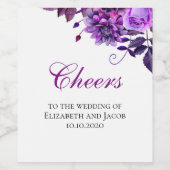 Paarse bloemen wijnglas. Proost op het huwelijk Wijn Etiket (Enkel label)