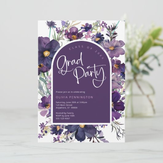 Paarse Bloemen Wildbloemen Afstudeerder Feestuitno Kaart (Staand voorkant)