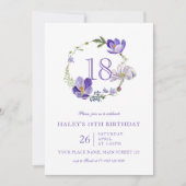 Paarse Bloemen Wildflower Elegant 18e Verjaardag Kaart (Voorkant)