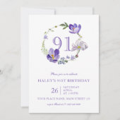 Paarse Bloemen Wildflower Vintage 91E Verjaardag Kaart (Voorkant)