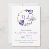 Paarse Bloemen Wildflower Vintage 94E Verjaardag Kaart (Voorkant)