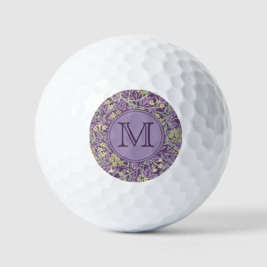 Paarse Bloemen William Morris Custom Initiaal Dame Golfballen (Voorkant)