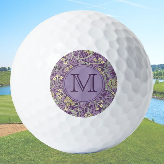 Paarse Bloemen William Morris Custom Initiaal Dame Golfballen
