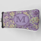 Paarse Bloemen William Morris Custom Initiaal Dame Golfheadcover (Voorkant)