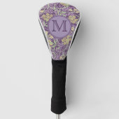 Paarse Bloemen William Morris Custom Initiaal Dame Golfheadcover (Voorkant)