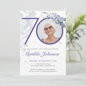 Paarse Bloemen Wisteria Custom Foto 70e Verjaardag Kaart (Staand voorkant)