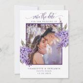 Paarse Bloemen Wisteria Foto Sla de datum Kaart (Voorkant)