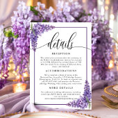Paarse Bloemen Wisteria Hoeken Trouwdetails Informatiekaartje