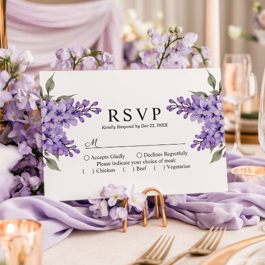 Paarse Bloemen Wisteria Wedding RSVP Kaart