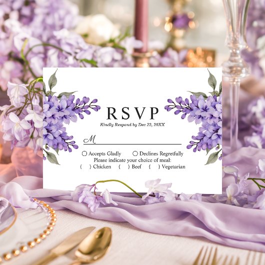 Paarse Bloemen Wisteria Wedding RSVP Kaart