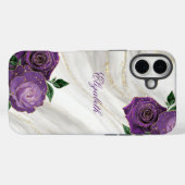 Paarse bloemen wit marmer Case-Mate iPhone case (Achterkant (horizontaal))