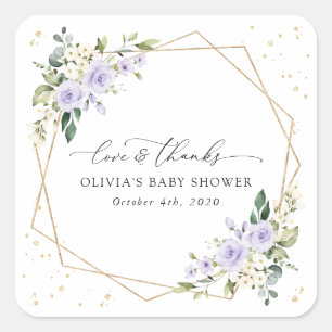 Paarse Bloemen, Witte Bloemen, Boho, Baby Shower Vierkante Sticker