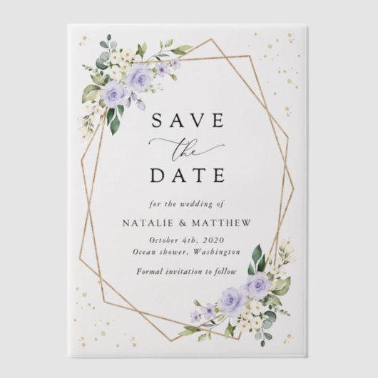 Paarse bloemen, witte bloemen, Boho, Bewaar de dat Vellum Uitnodigingen (Voorkant)