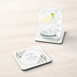 Paarse bloemen, witte bloemen, boho, bruiloft bier onderzetter