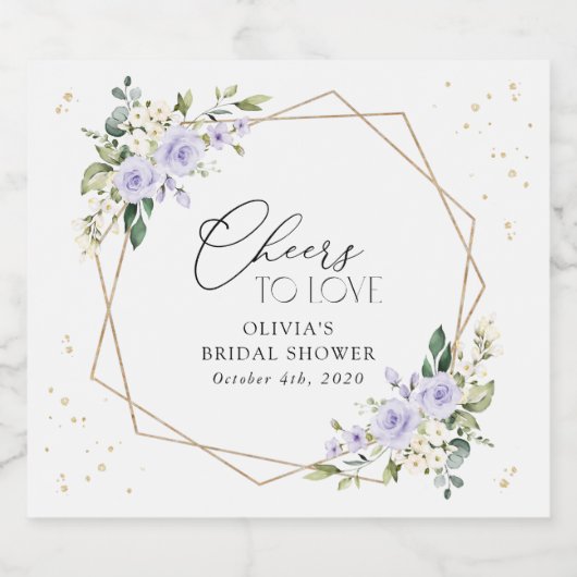 Paarse bloemen, witte bloemen, Boho, Vrijgezellenf Sparkling Wijnetiket (Enkel label)