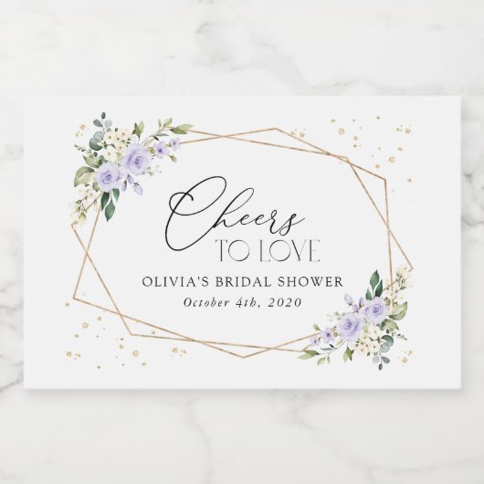 Paarse bloemen, witte bloemen, Boho, Vrijgezellenf Sparkling Wijnetiket (Enkel label)