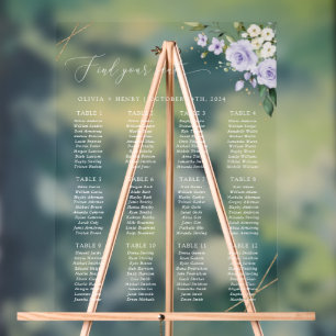 Paarse Bloemen, Witte Bloemen, Boho, Zitplaatsenka Acryl Bord