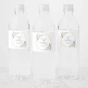Paarse Bloemen, Witte Bloemen, Groene Planten, Ver Waterfles Etiket