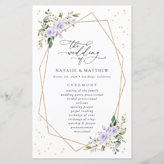 Paarse bloemen, witte bloemen, huwelijksprogramma (Voorkant)