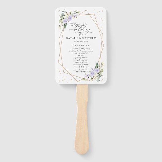 Paarse bloemen, witte bloemen, huwelijksprogramma handwaaier (Voorkant)