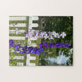 Paarse Bloemen Witte Hek Foto, Aangepaste Schattig Legpuzzel (Horizontaal)