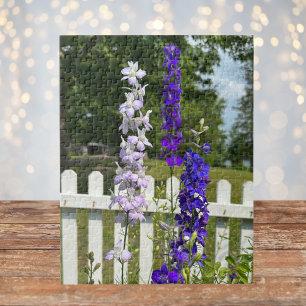 Paarse Bloemen Witte Omheining Foto, Aangepast Cut Legpuzzel