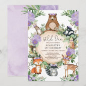 Paarse Bloemen Woodland Girl Wild One1st Birthday Kaart (Voorkant / Achterkant)