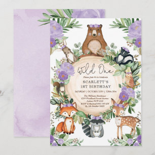 Paarse Bloemen Woodland Girl Wild One1st Birthday Kaart