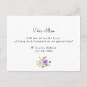 paarse Bloemen zal je mijn bruidsmeisje kaart (Achterkant)