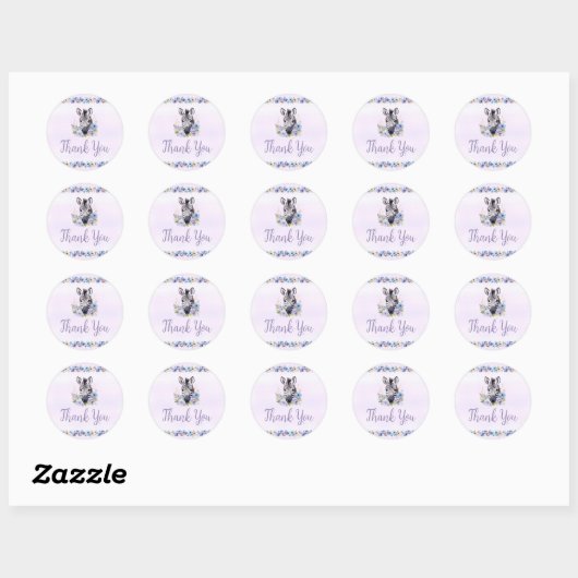 Paarse Bloemen Zebra Dank u Sticker (Vel)