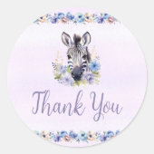 Paarse Bloemen Zebra Dank u Sticker (Voorkant)