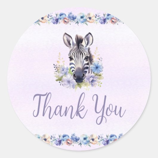 Paarse Bloemen Zebra Dank u Sticker (Voorkant)