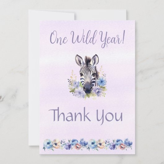 Paarse Bloemen Zebra Verjaardag Dankjewel Kaart (Voorkant)