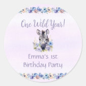 Paarse Bloemen Zebra Verjaardag Sticker (Voorkant)