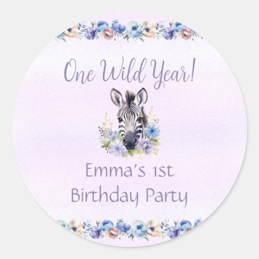 Paarse Bloemen Zebra Verjaardag Sticker (Voorkant)