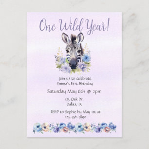 Paarse bloemen Zebra verjaardag Uitnodiging Briefkaart