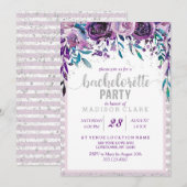 Paarse Bloemen Zilver Bachelorette Feestuitnodigin Kaart (Voorkant / Achterkant)