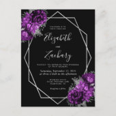 Paarse Bloemen Zilver Geometrische Lijst Zwarte Hu Briefkaart (Voorkant)